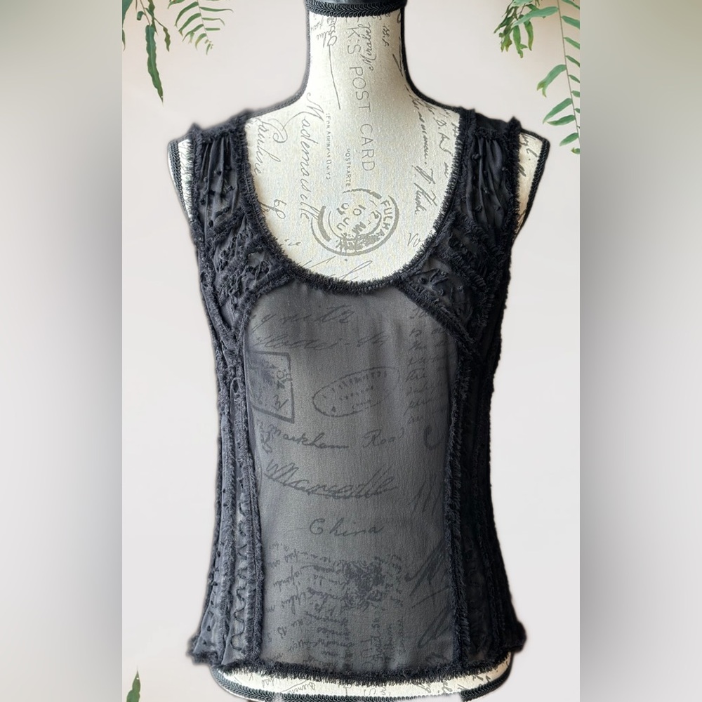 Max Studio Special Edition Silk Sheer Sleeveless Tank Ruffle Detail (S) Like New